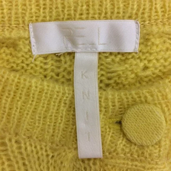 RE_L Womens Cropped Cardigan Sweater Cable Knit Wool Blend Button Up Yellow - Picture 5 of 6